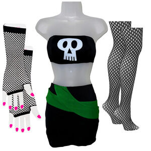 New small Sam Manson Danny Phantom Halloween Cosplay Costume Set Outfit Fishnets